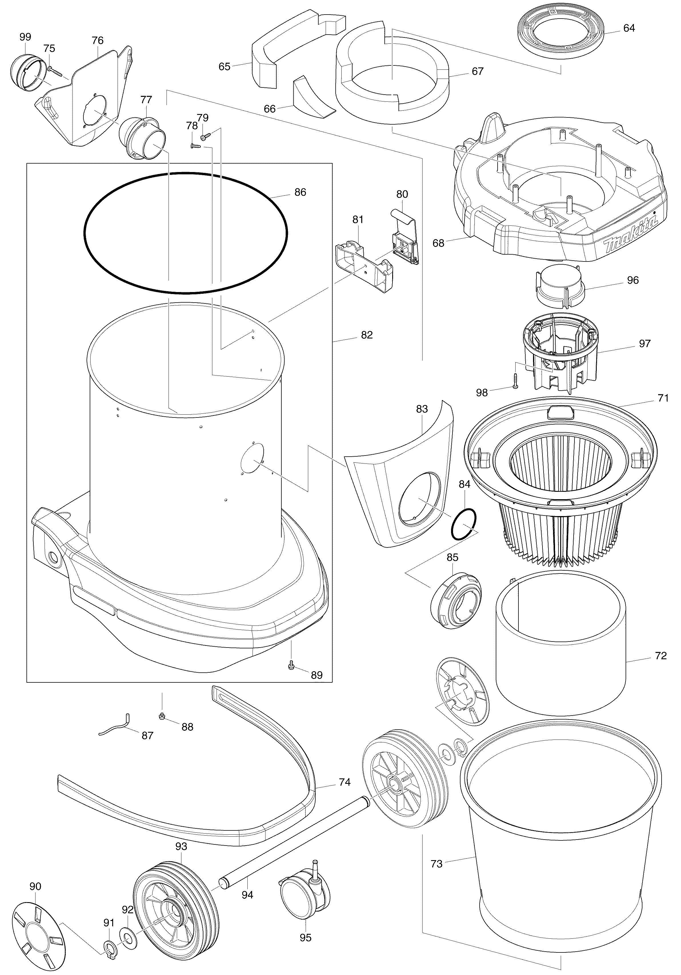 Makita VC3210L parts diagram, sheet 2
