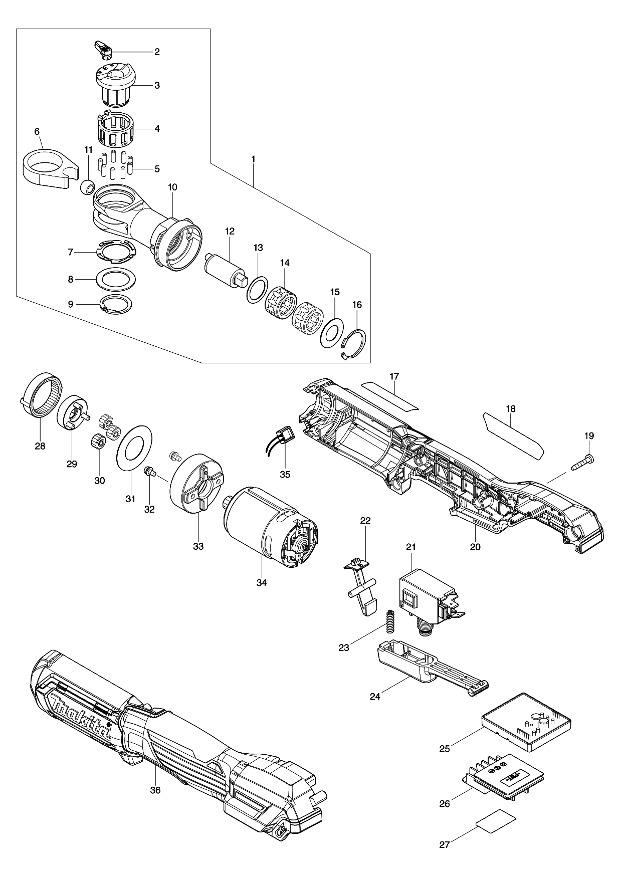 Makita WR100D parts diagram, sheet 1