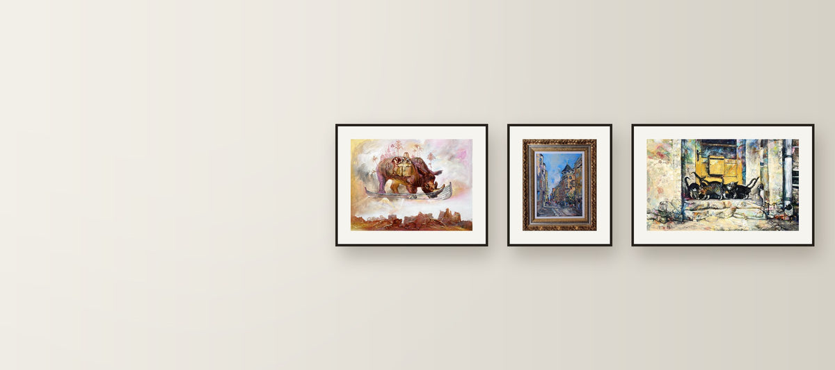 Paintings by Master Victor on a gallery wall