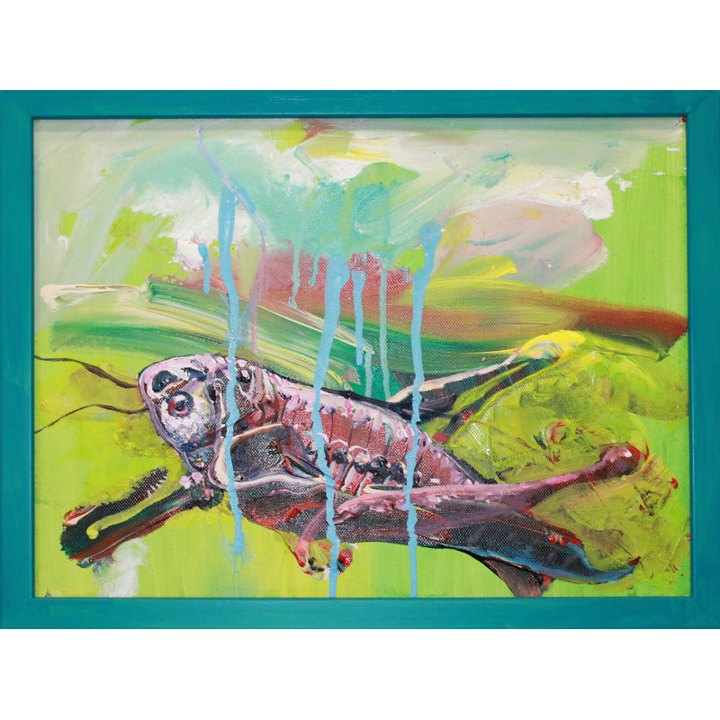 A grasshopper escaping the rain, painting by Master Victor