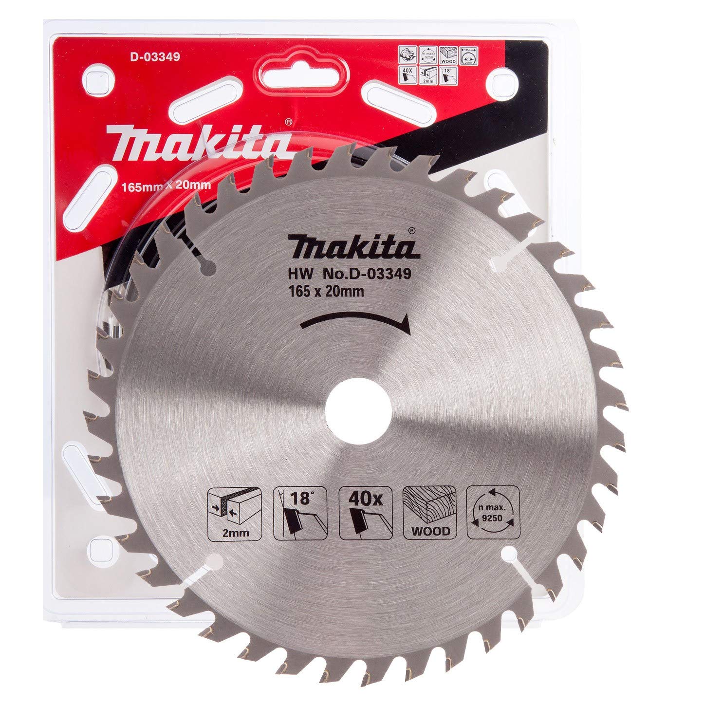 Nouveau authentique Makita D-03349 Blade de scie circulaire 165x20x2,0 mm 40t 18 °