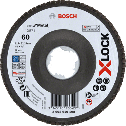 New Genuine Bosch 2608619198 X571 Best for Metal X-LOCK Flap Discs, Angled