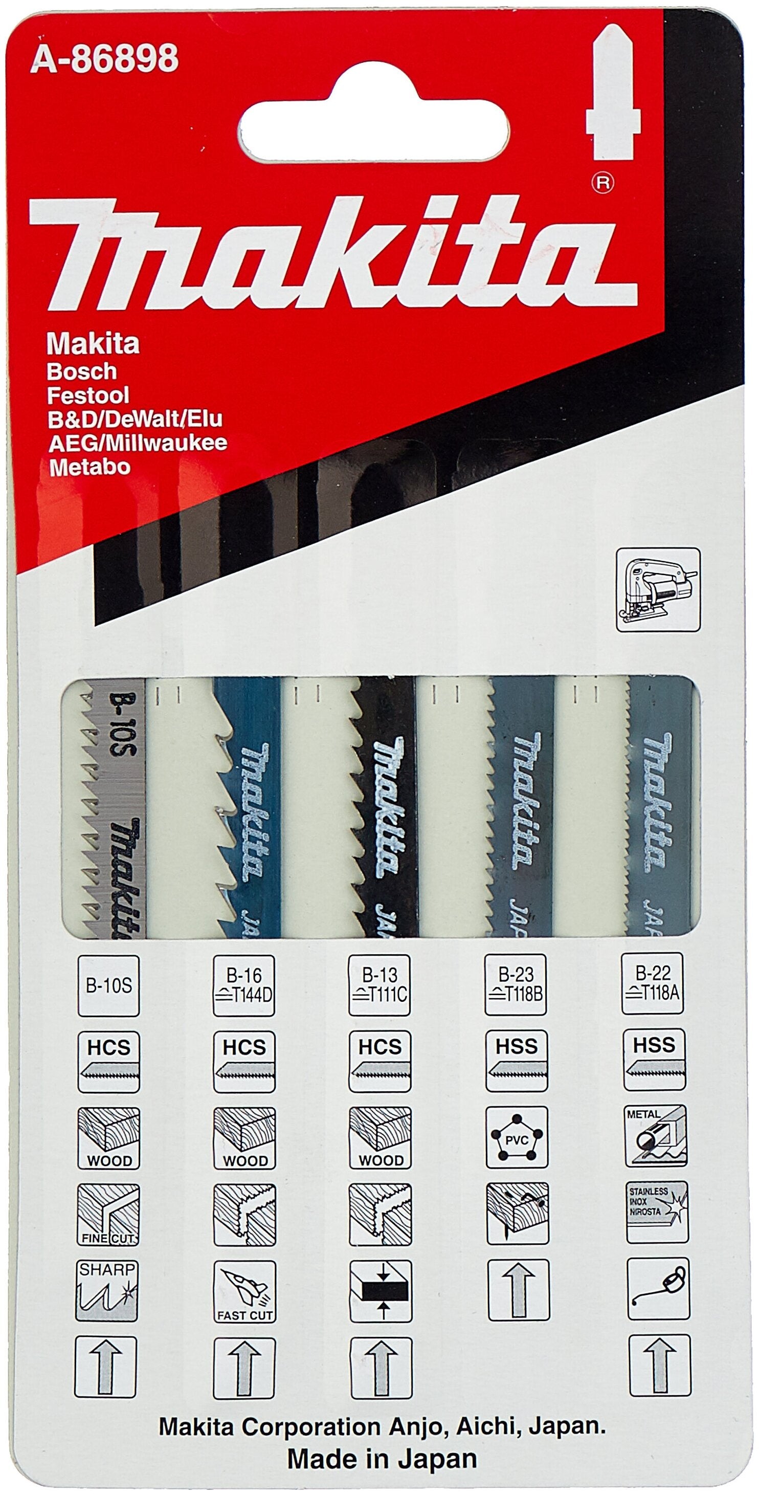 Nieuwe echte Makita A-86898 Jigsaw Blades Diverse Pack van 5 B10S B16 B13 B23 B22