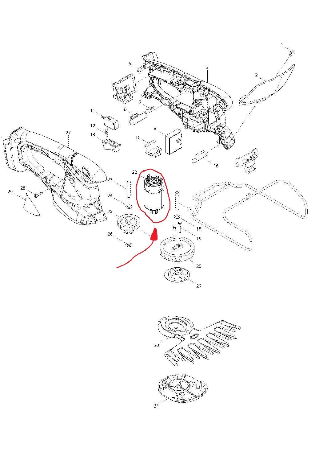 Ny ekte Makita 629941-7 Motor 14,4V for gress Shears UM166D BUM166 DUM166