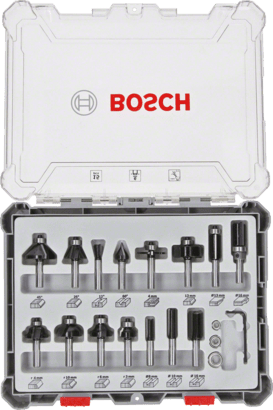 New Genuine Bosch 2607017471 Mixed Router Bit Sets, 15-Pieces