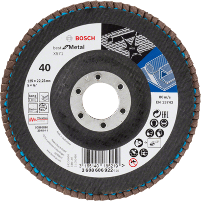 New Genuine Bosch 2608606922 X571 Best for Metal Flap Discs, Straight Version