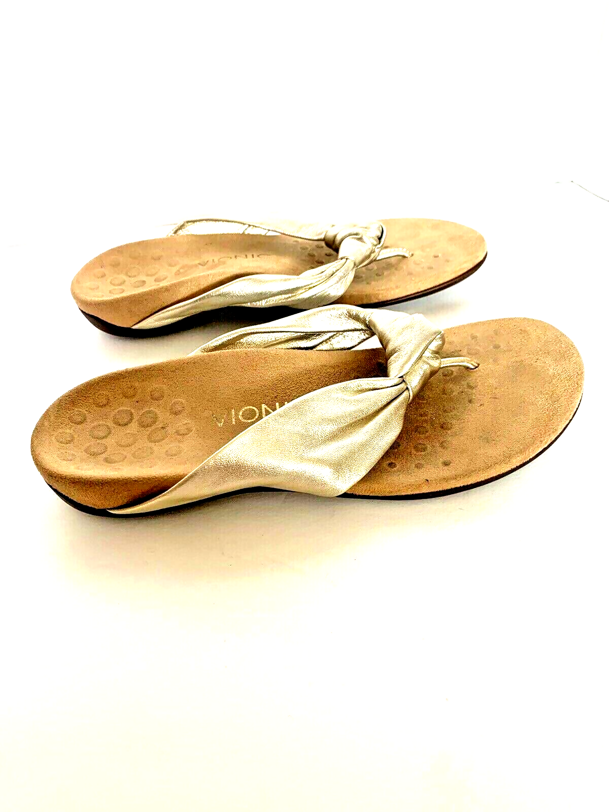 Vionic Pippa Gold Leder Komfort Sandalen Flip Flop Frauen