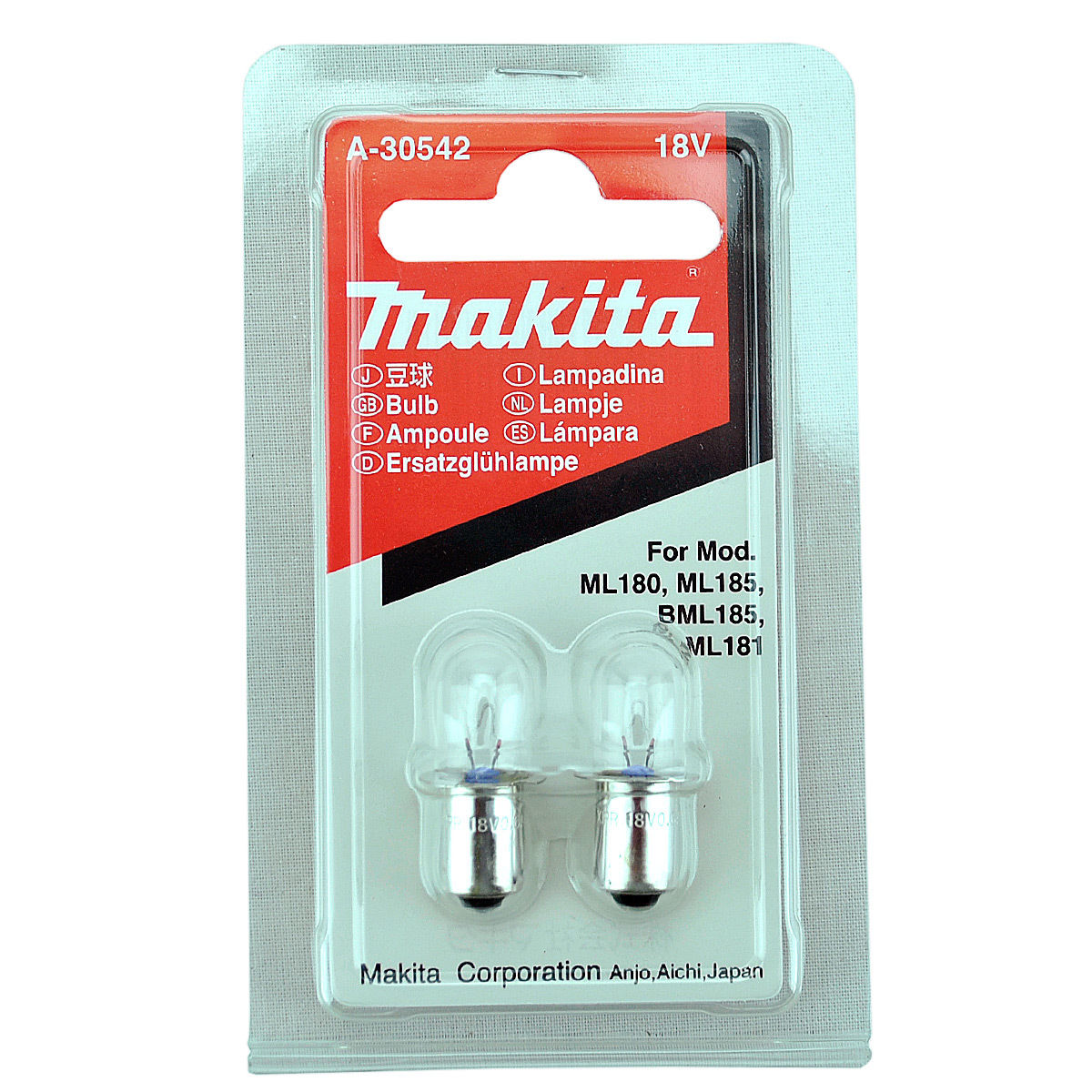 Ny ekte Makita A-30542 Torch Bulb Set 8pcs for 18V ML180 BML185