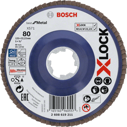 New Genuine Bosch 2608619211 X571 Best for Metal X-LOCK Flap Discs, Straight