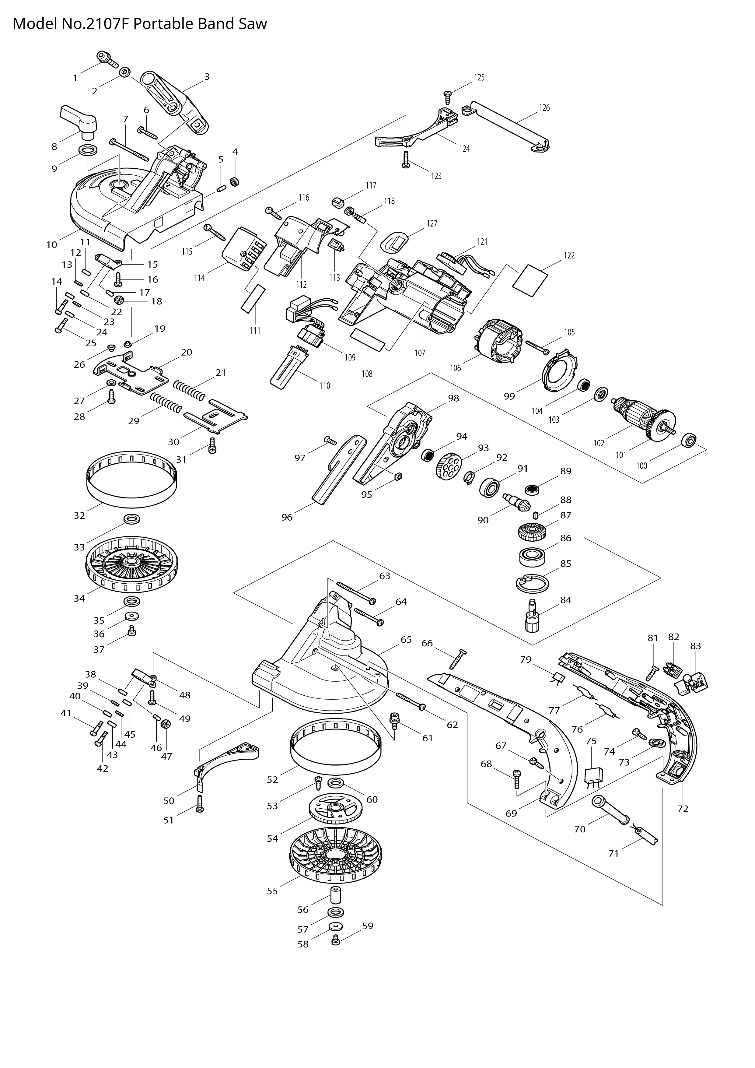 Makita 2107F — сборочный чертёж, лист 1, деталь 651284-9 поз. 083