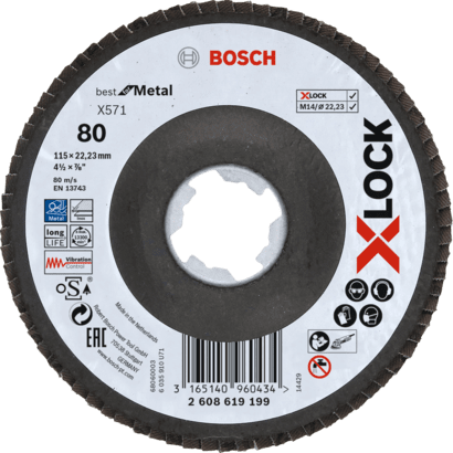 Ny ekte Bosch 2608619199 X571 Best for metall X-Lock Flap Discs, vinklet