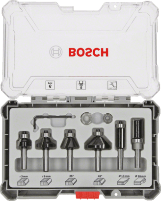 New Genuine Bosch 2607017469 Trim and Edging Router Bit Set, 6-Pieces For