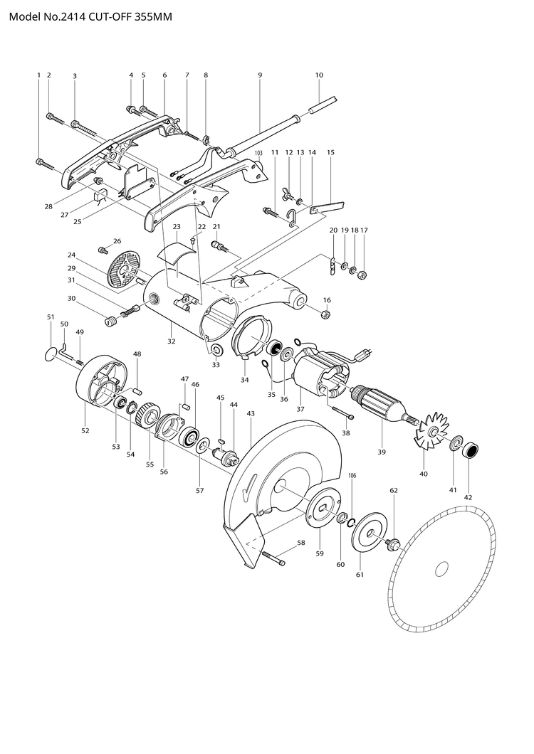 Makita 2414 — сборочный чертёж, лист 1, деталь 232047-8 поз. 087