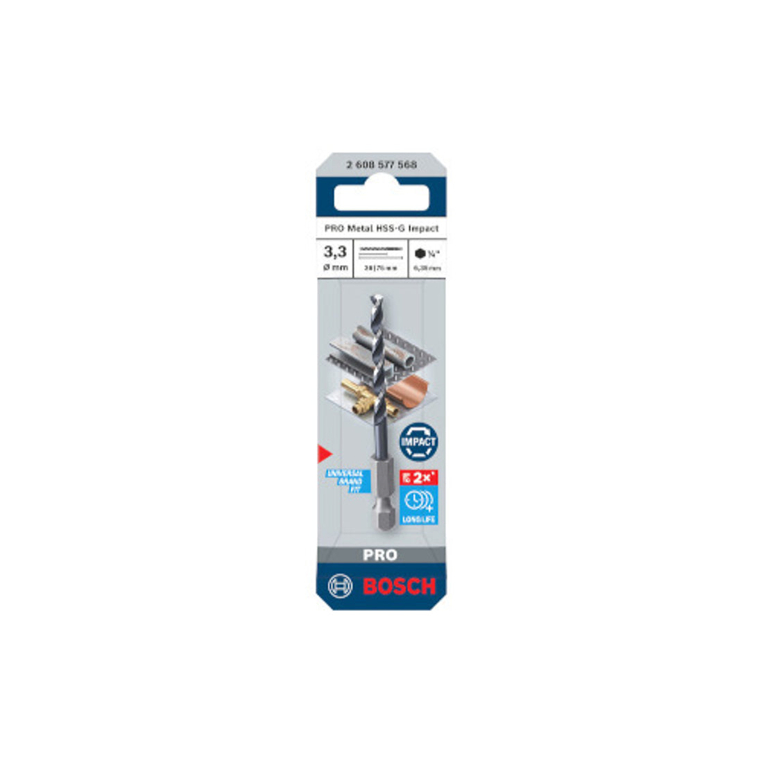 Bosch Metallipuuri HSS-G Hex 1/4'', 3.3x75mm, 1 tk. 2608577568