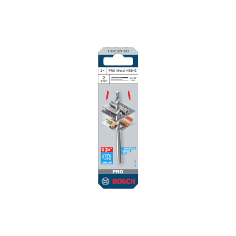 Bosch PRO HSS-G metallipuur 2,0mm, 2 tk. 2608577631
