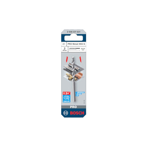Bosch PRO HSS-G metallipuur 2,0mm, 2 tk. 2608577631