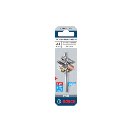 Bosch PRO HSS-G metallipuur 2,5mm, 2 tk. 2608577632