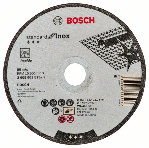 Bosch Lõikeketas,sirge Inox, D=150,1,6mm 2608601513
