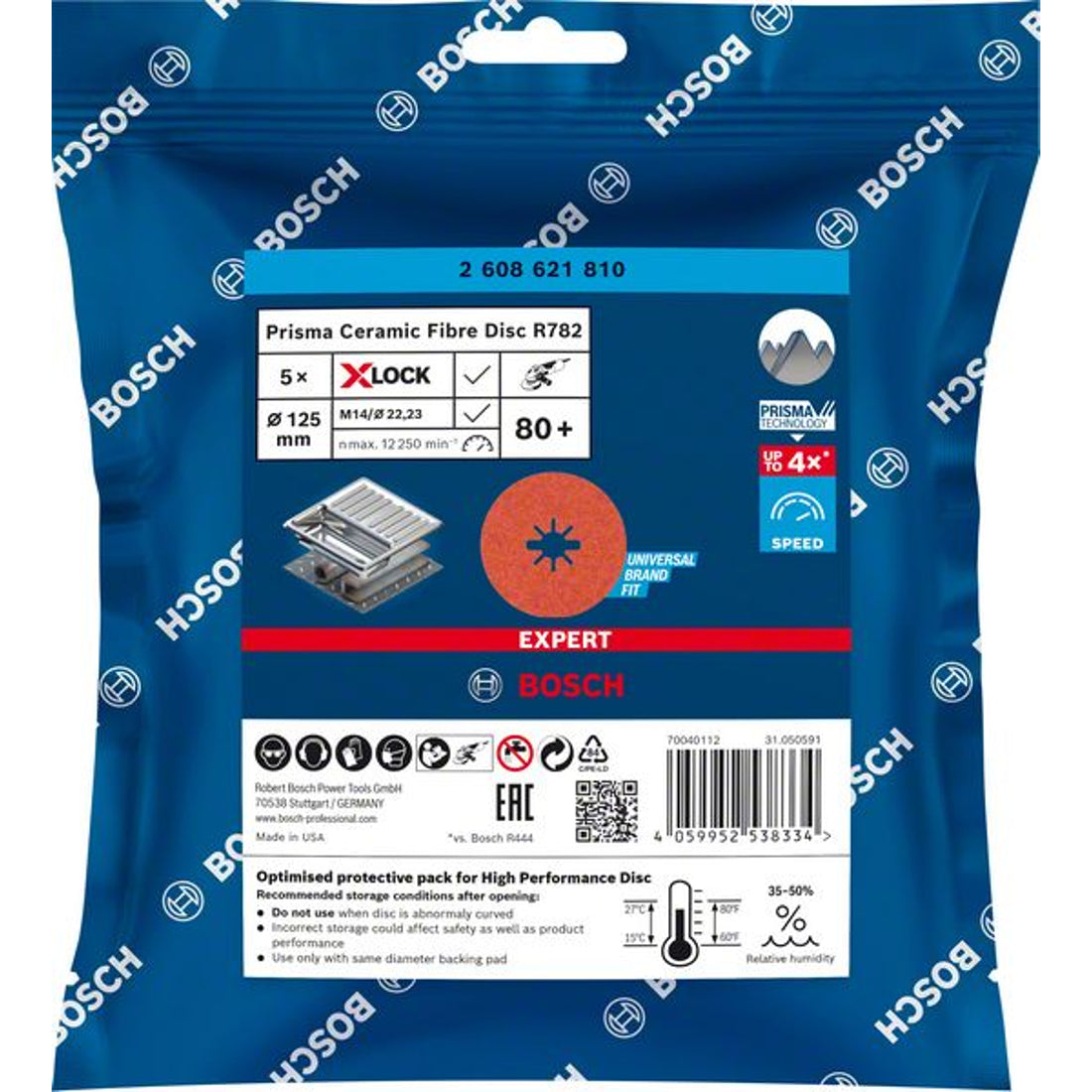 Bosch X-LOCK PrismaCeramic R782 Inox 125 mm,G 80 ,5 tk. 2608621810