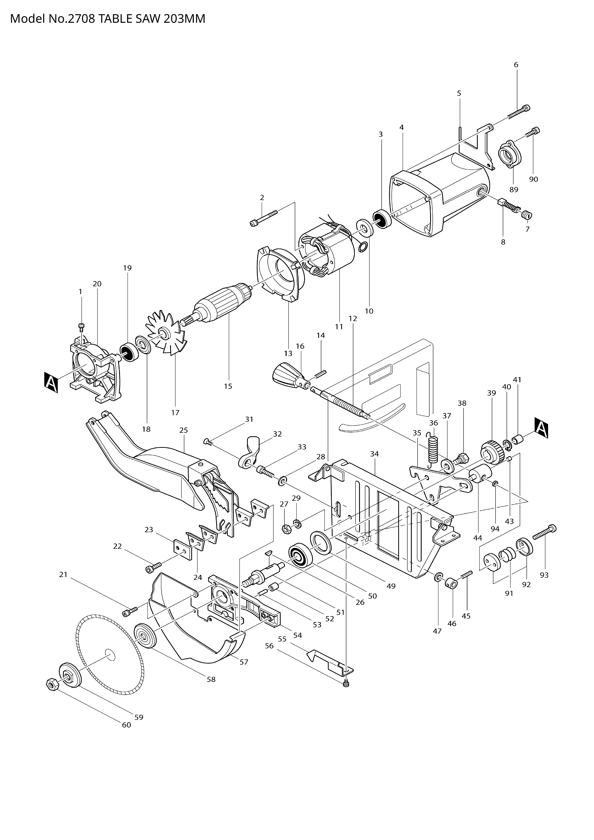Makita 2708 — сборочный чертёж, лист 1, деталь 342788-9 поз. 063-2