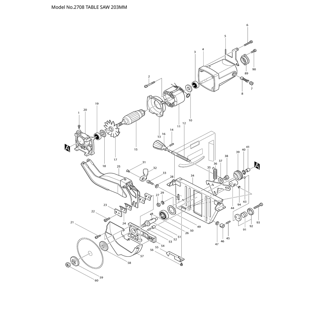 Makita 2708 — сборочный чертёж, лист 1, деталь 342788-9 поз. 063-2