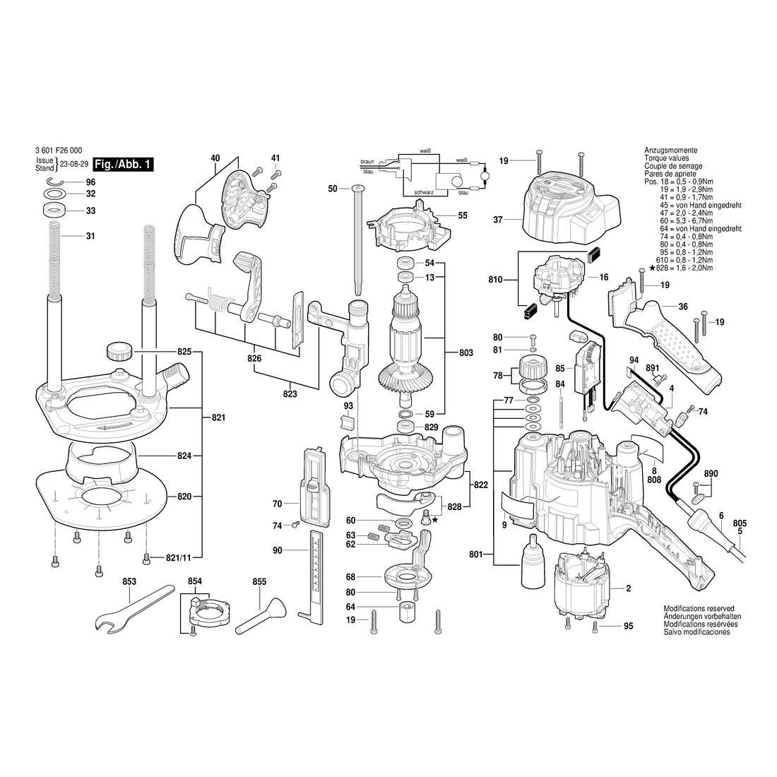 Bosch 16009000AD Ball Bearing — GOF 1250 CE, GOF 1250 LCE, OF 1250-E — схема 3601F26000, лист 1 из 1, позиция 829