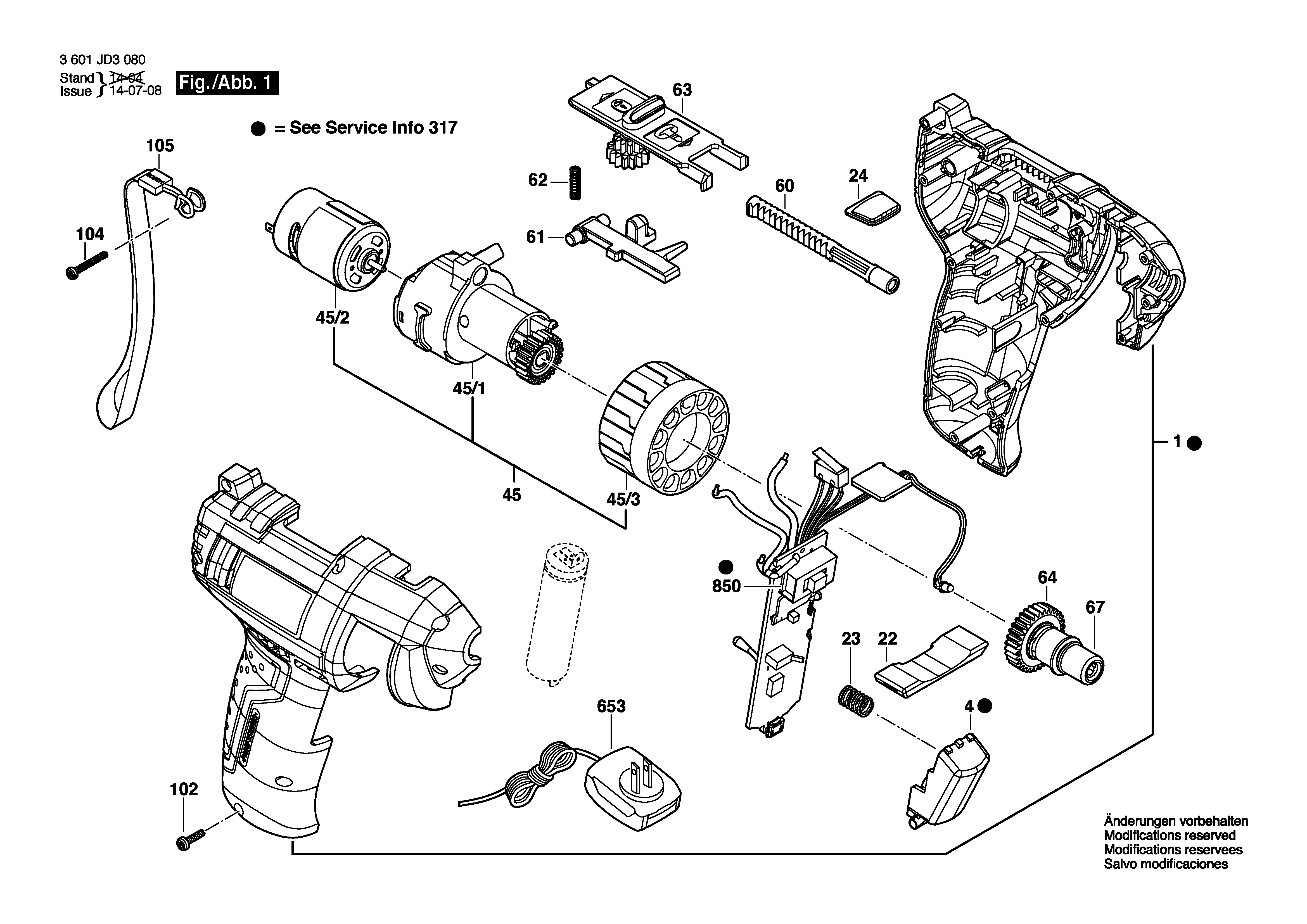 Bosch 3601JD3080 — взрыв-схема, лист 1