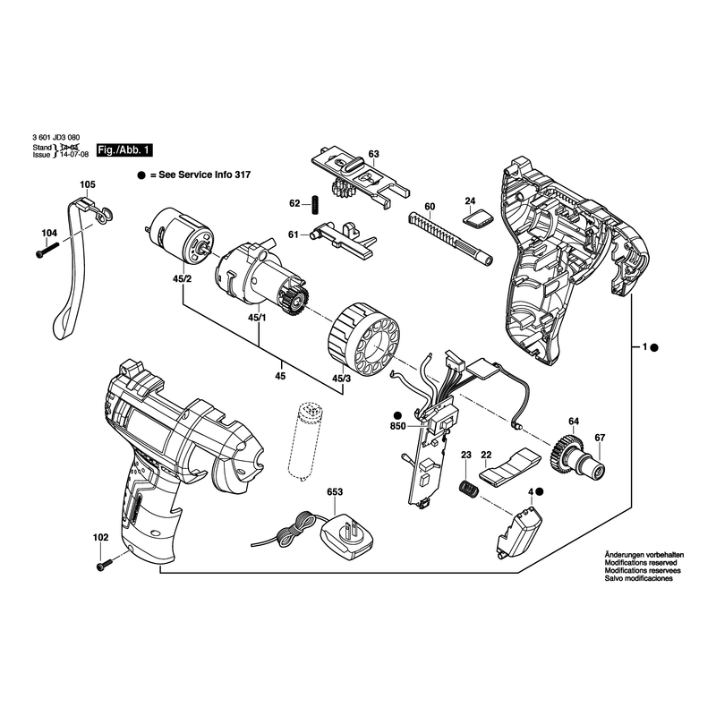 Bosch 3601JD3080 — взрыв-схема, лист 1