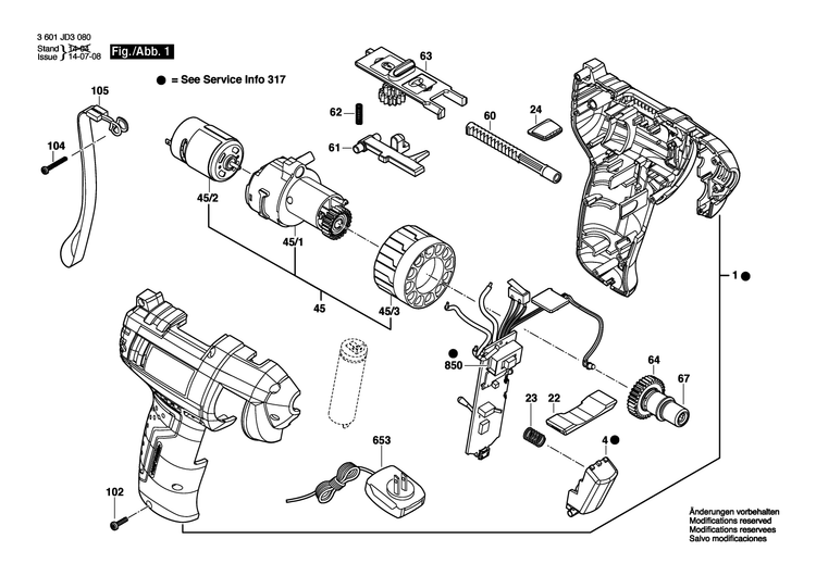 Bosch 3601JD3080 — взрыв-схема, лист 1