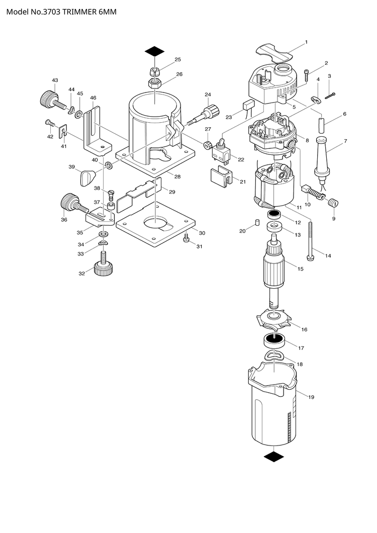 Makita 3703 — сборочный чертёж, лист 1, деталь 511918-5 поз. 015C1