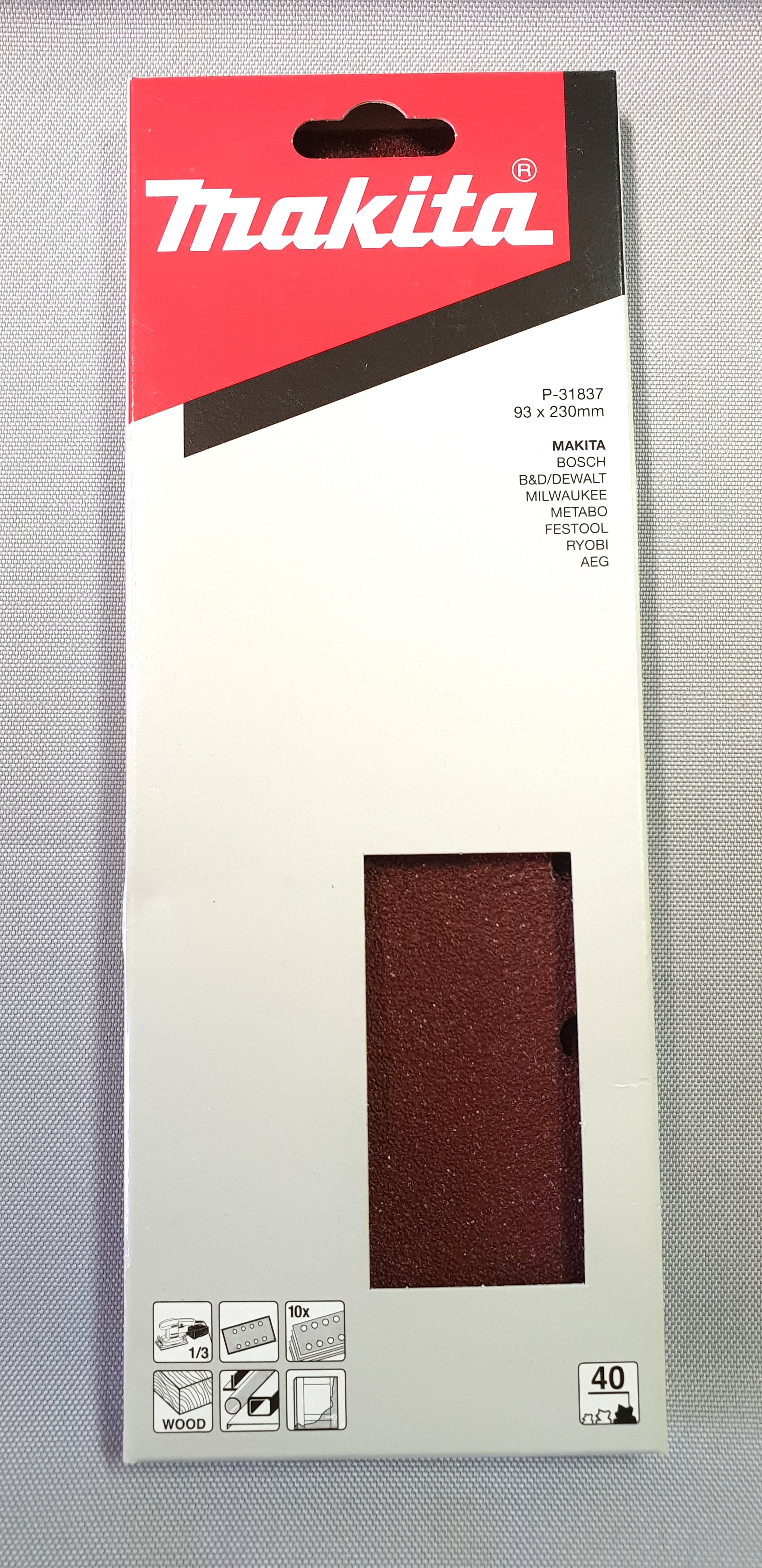 New Genuine Makita P-31837 Abrasive Paper 93X230 K40 (10 pc) BO3700