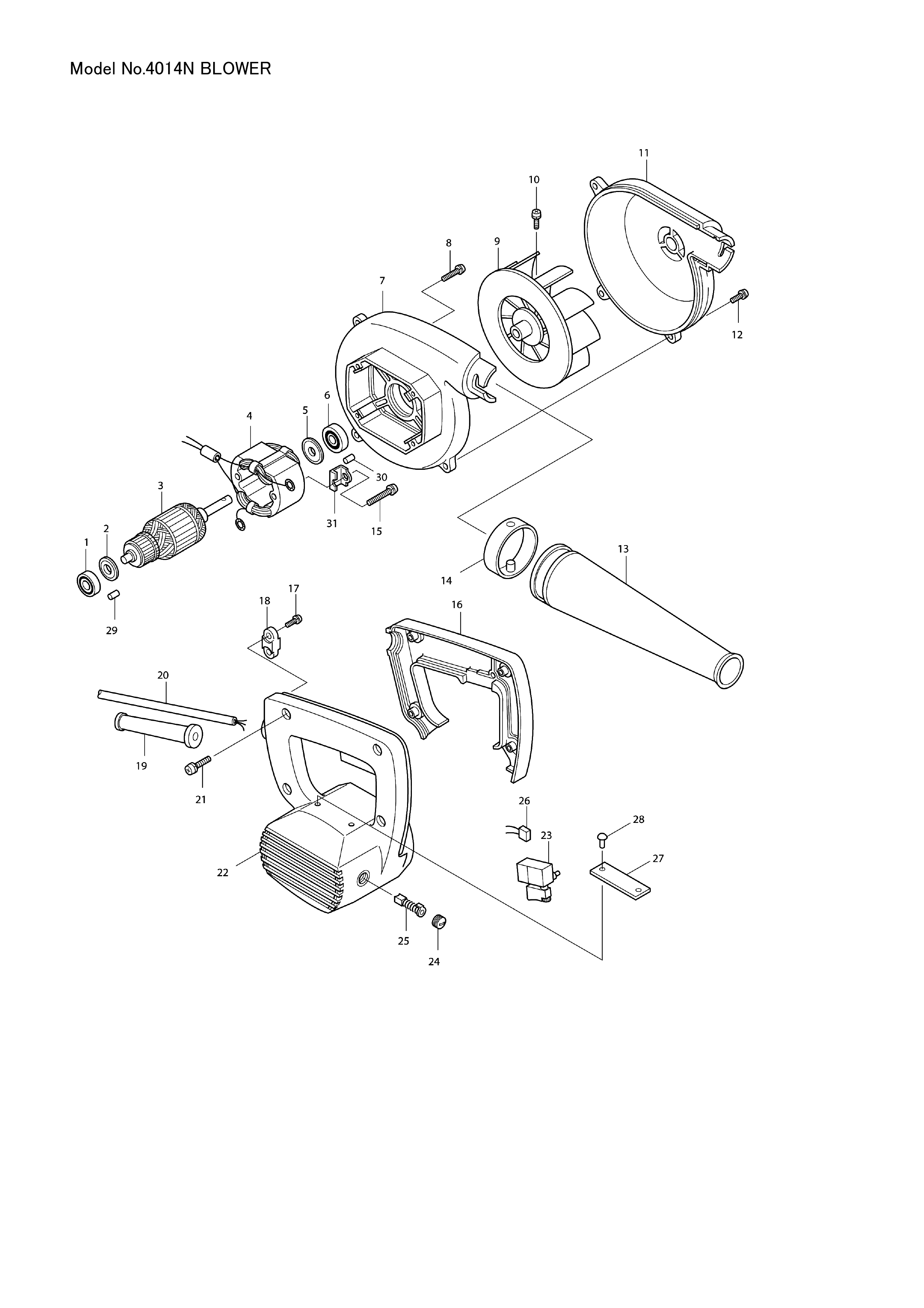 Makita 4014N — сборочный чертёж, лист 1, деталь 651315-4 поз. 023