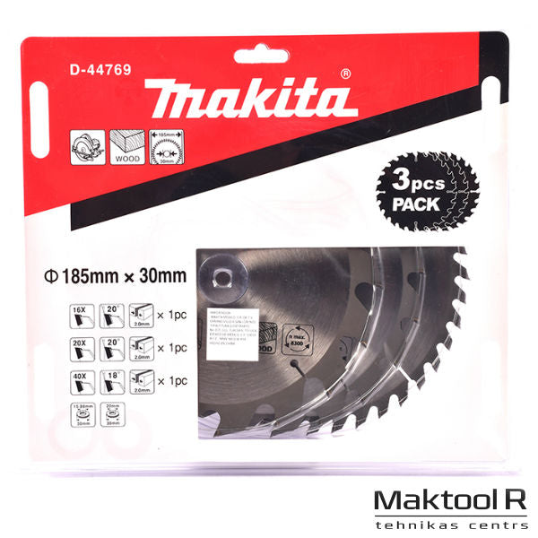 Новый оригинальный набор полотен для циркулярной пилы Makita D-44769 185x30 мм (16T+20T+40T), 3 шт.