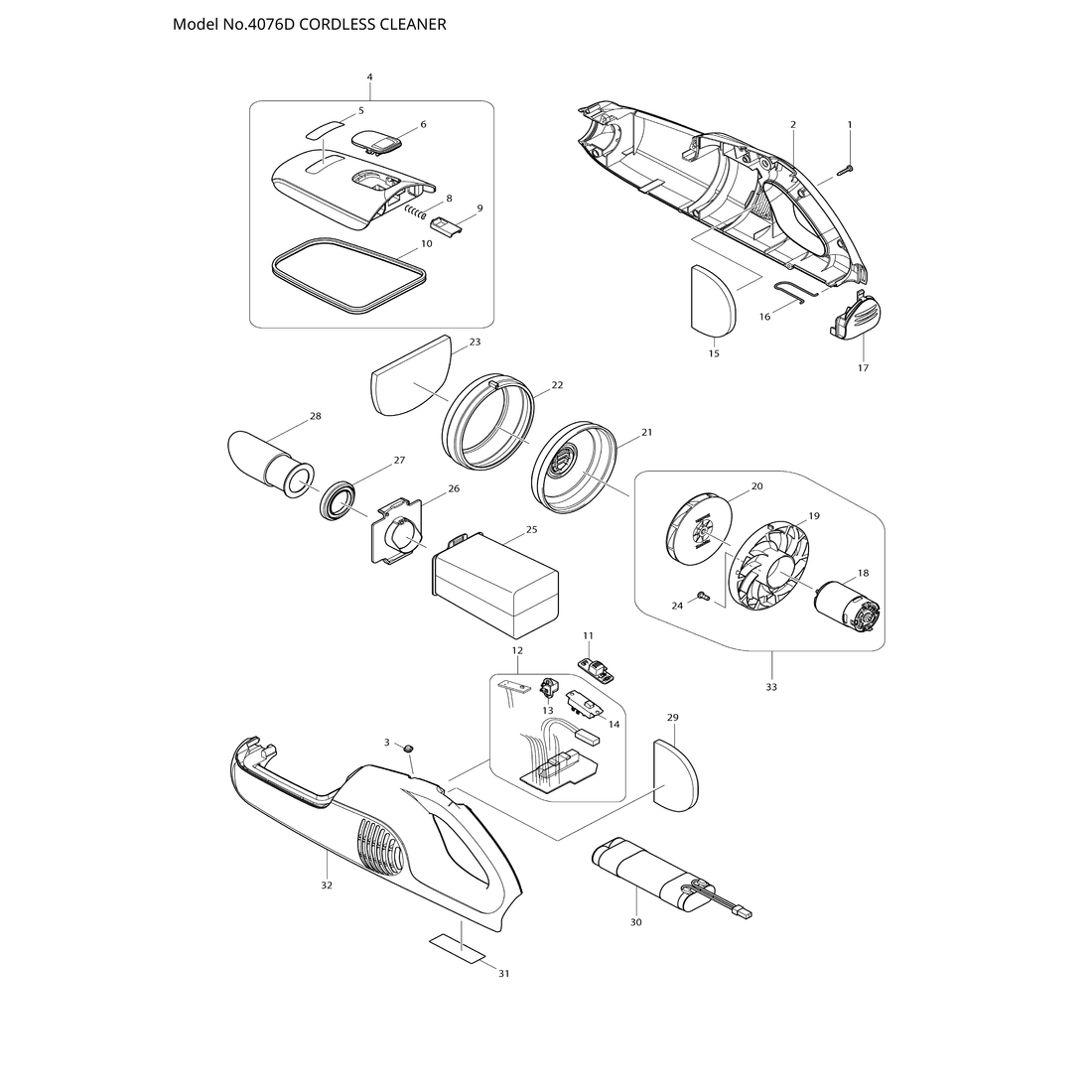 Makita 4076D — сборочный чертёж, лист 1, деталь 194565-3 поз. F03