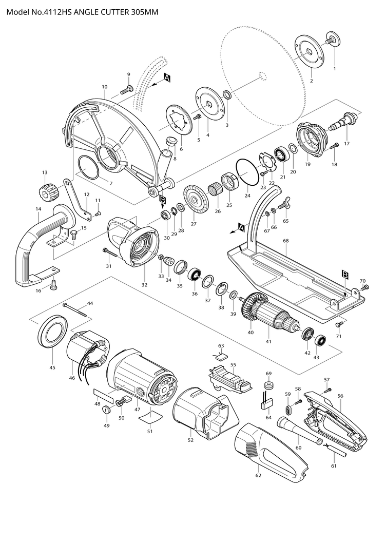 Makita 4112HS — сборочный чертёж, лист 1, деталь 651147-9 поз. 055