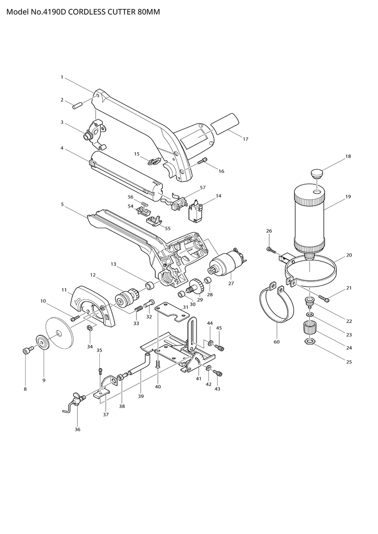 Makita 4190D — сборочный чертёж, лист 1, деталь 651866-7 поз. 014-1