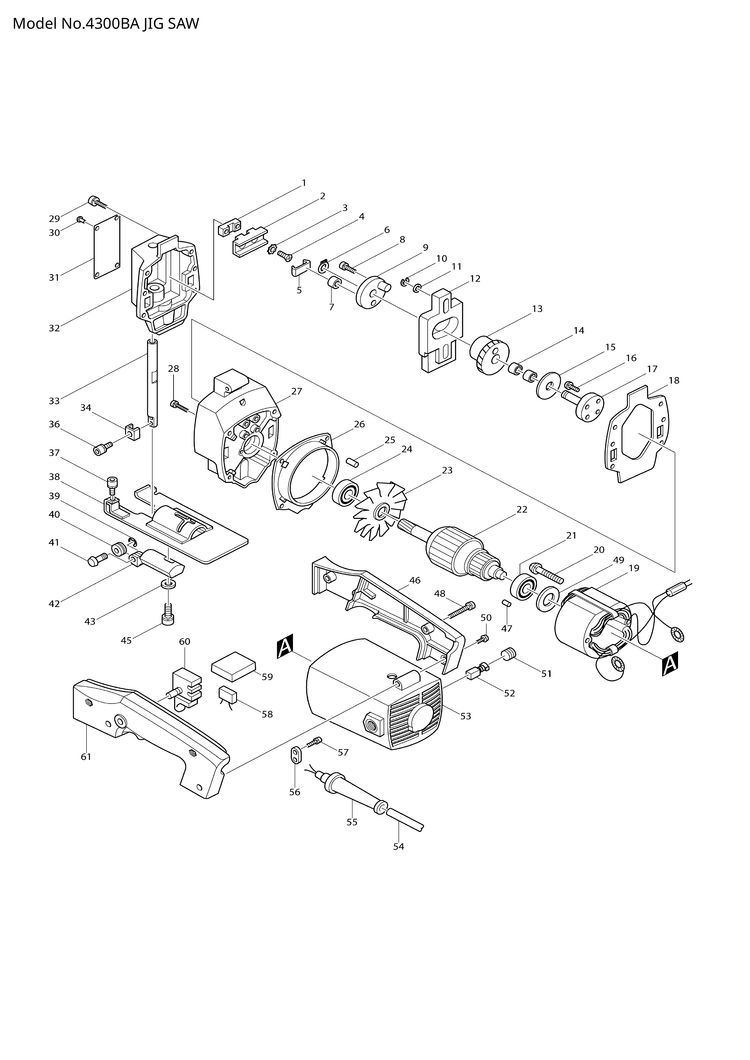 Makita 4300BA — сборочный чертёж, лист 1, деталь 512065-5 поз. 022C1
