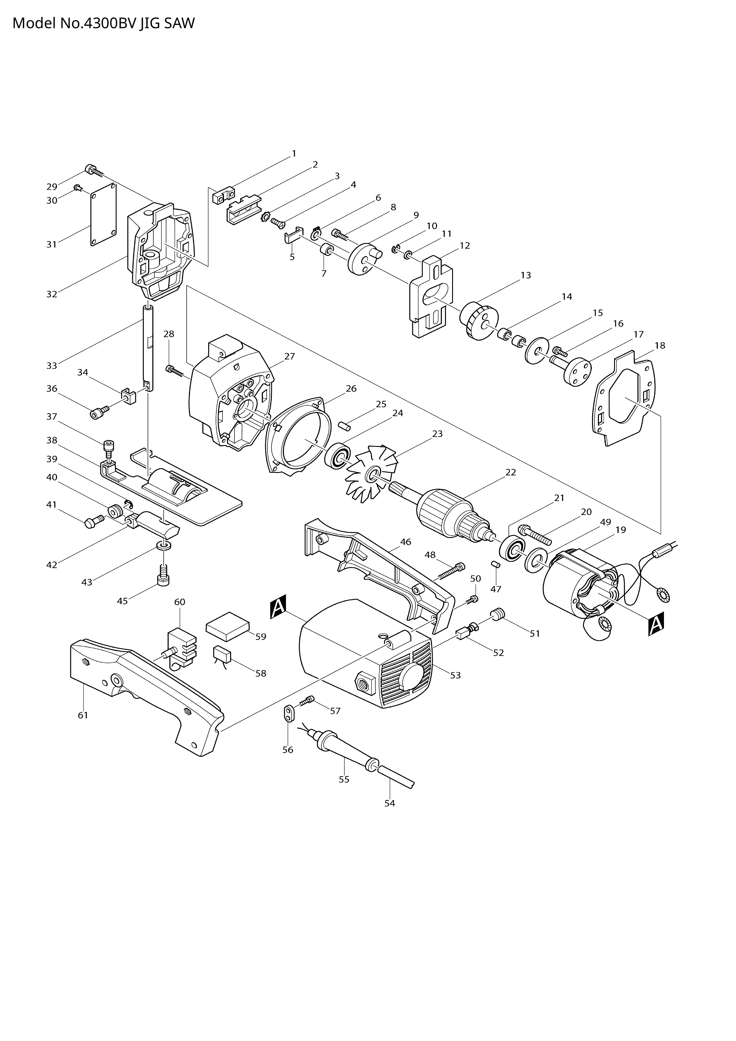 Makita 4300BV — сборочный чертёж, лист 1, деталь 651247-5 поз. 060F1