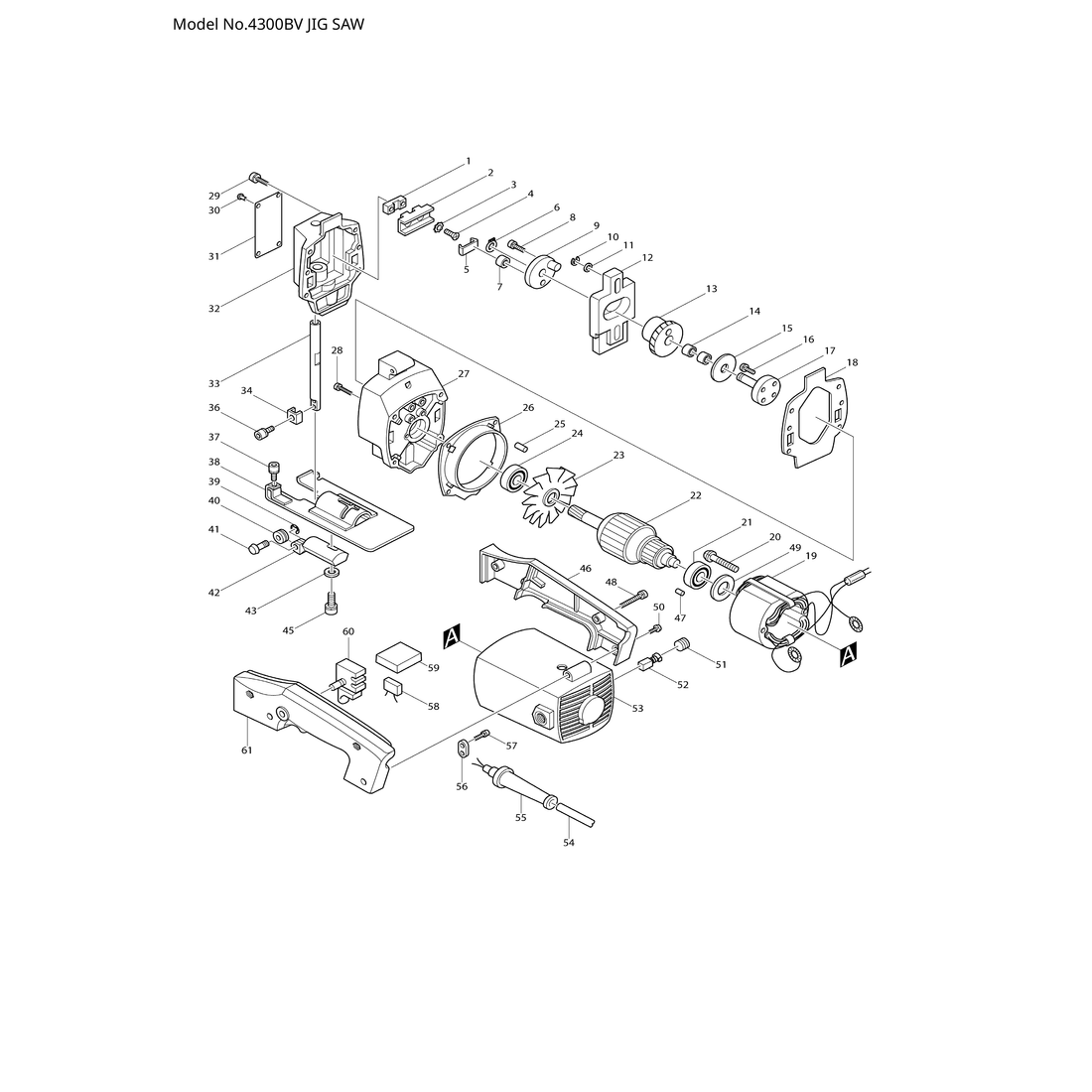 Makita 4300BV — сборочный чертёж, лист 1, деталь 651247-5 поз. 060F1