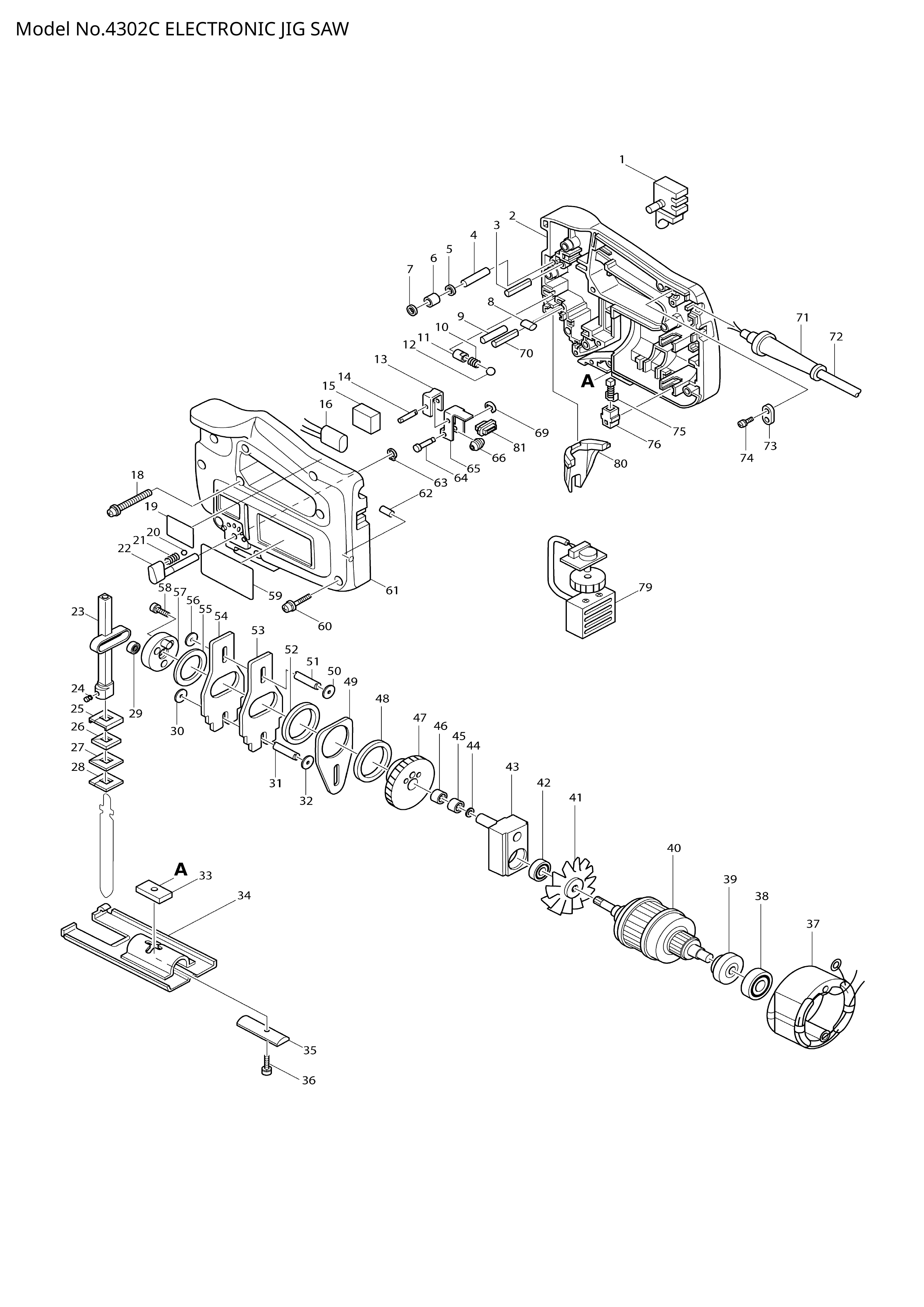 Makita 4302C — сборочный чертёж, лист 1, деталь 191904-8 поз. 075-1