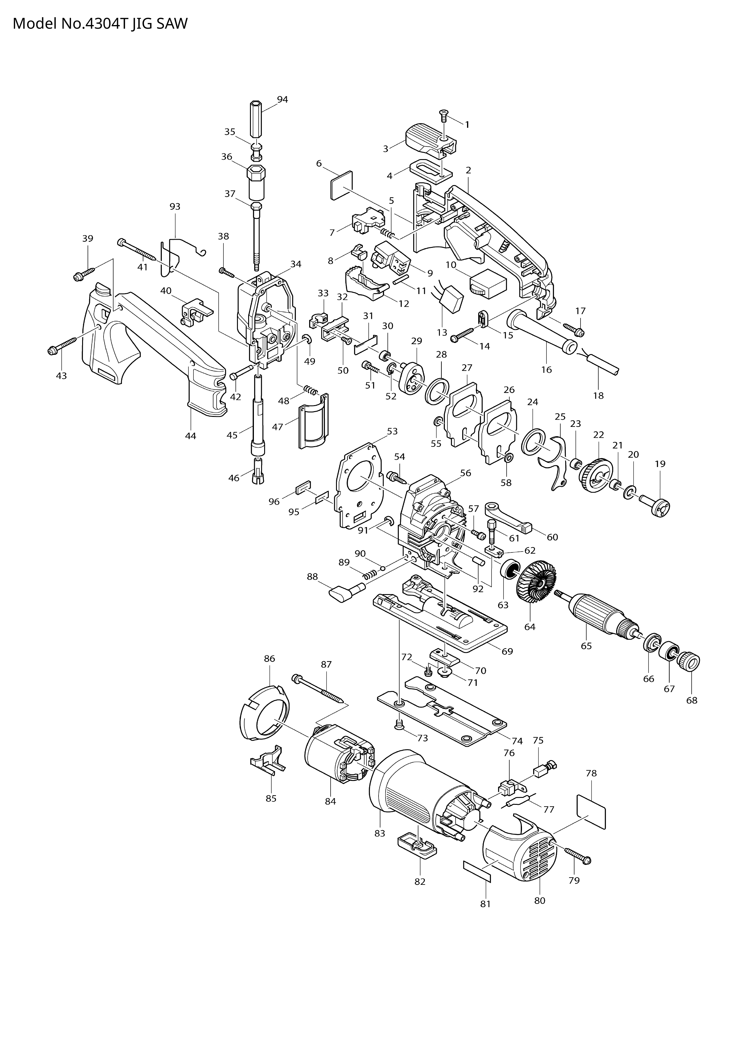 Makita 4304T — сборочный чертёж, лист 1, деталь 631202-3 поз. 010