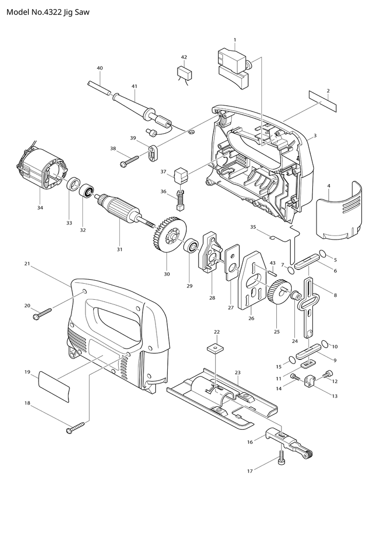 Makita 4322 — сборочный чертёж, лист 1, деталь 517268-6 поз. 031