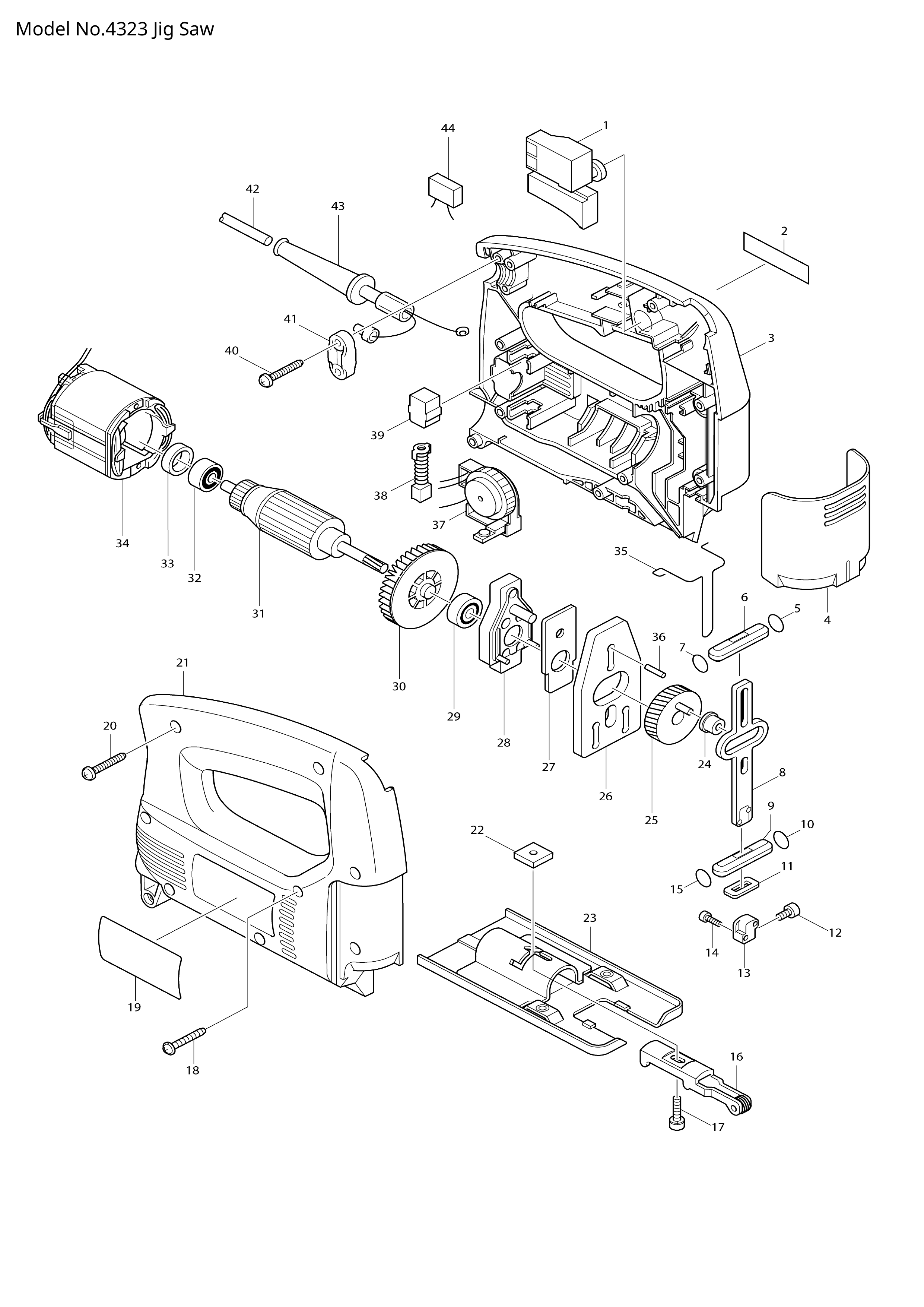 Makita 4323 — сборочный чертёж, лист 1, деталь 620409-6 поз. 037B1
