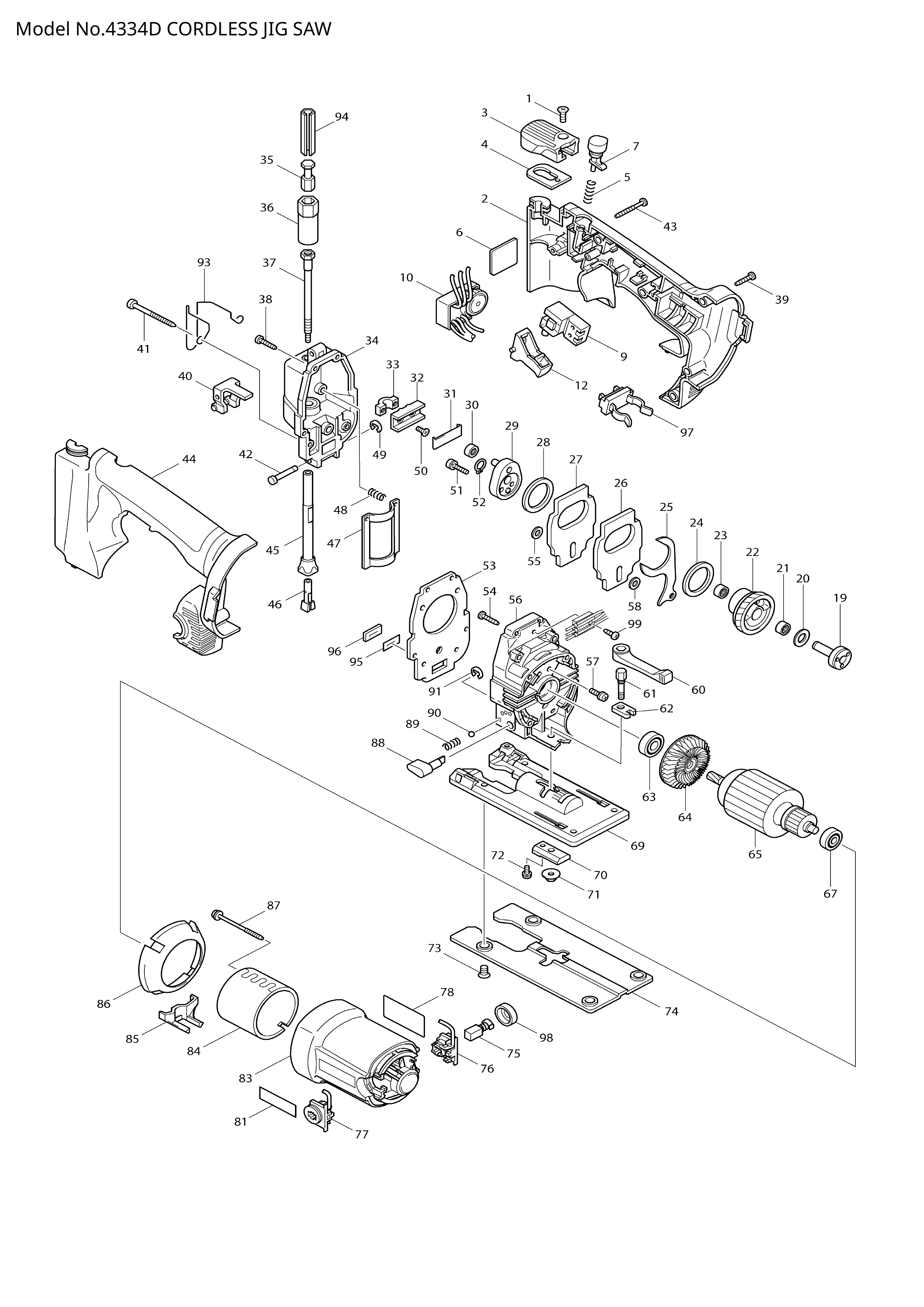 Makita 4334D — сборочный чертёж, лист 1, деталь 519064-8 поз. 065