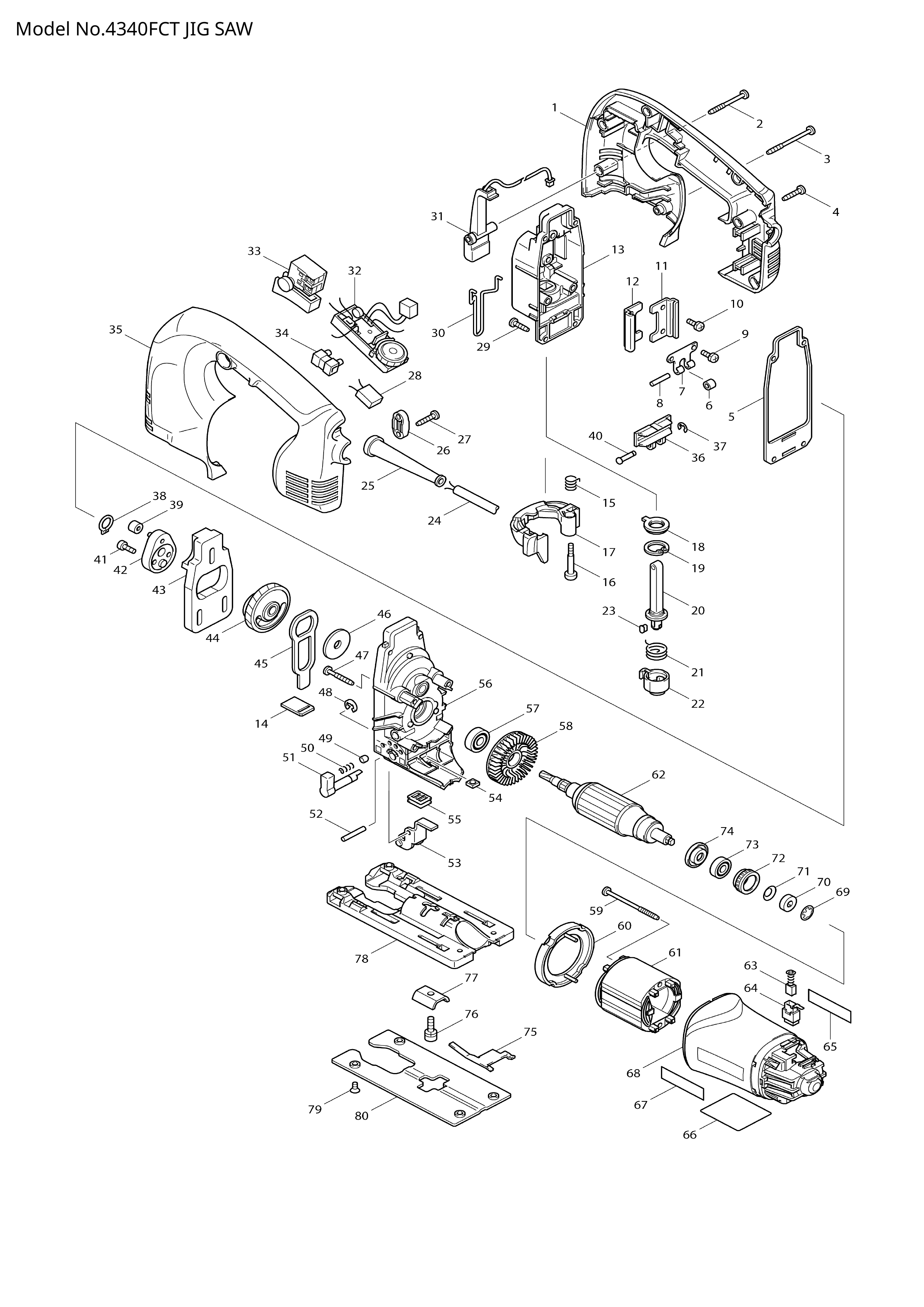 Makita 4340FCT — сборочный чертёж, лист 1, деталь 631462-7 поз. 032