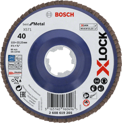 Ny ekte Bosch 2608619205 X571 Best for metall X-Lock Flap Discs, Straight