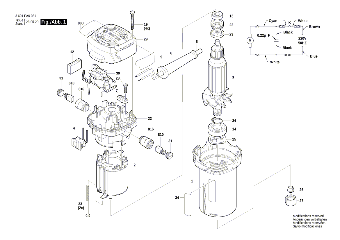 Nouveau véritable Bosch 1619pb7225 bouton