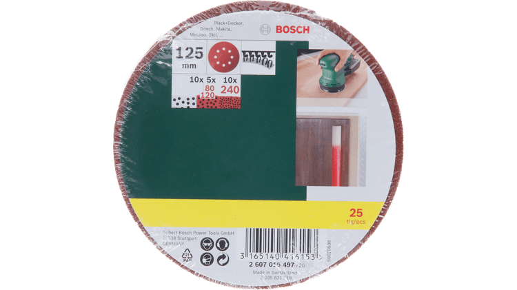 Новый оригинальный Bosch 2607019497 Набор шлифовальных листов 125 мм, 25 предметов для смешанной шлифовки