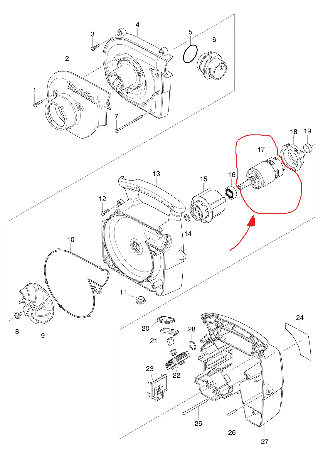 Ny ekte Makita 629882-7 Motor 18V for BVC350 BVC340