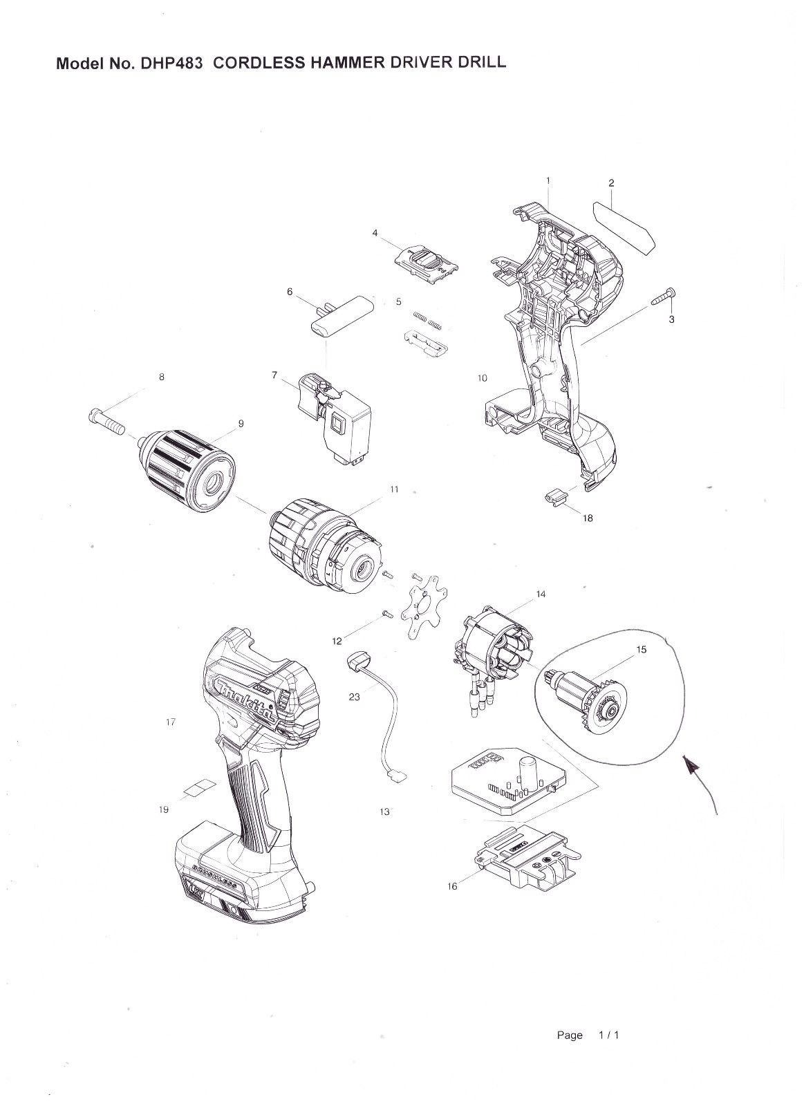 NOUVEAU Makita authentique 619410-6 Rotor d'armature pour DHP483 DDF483